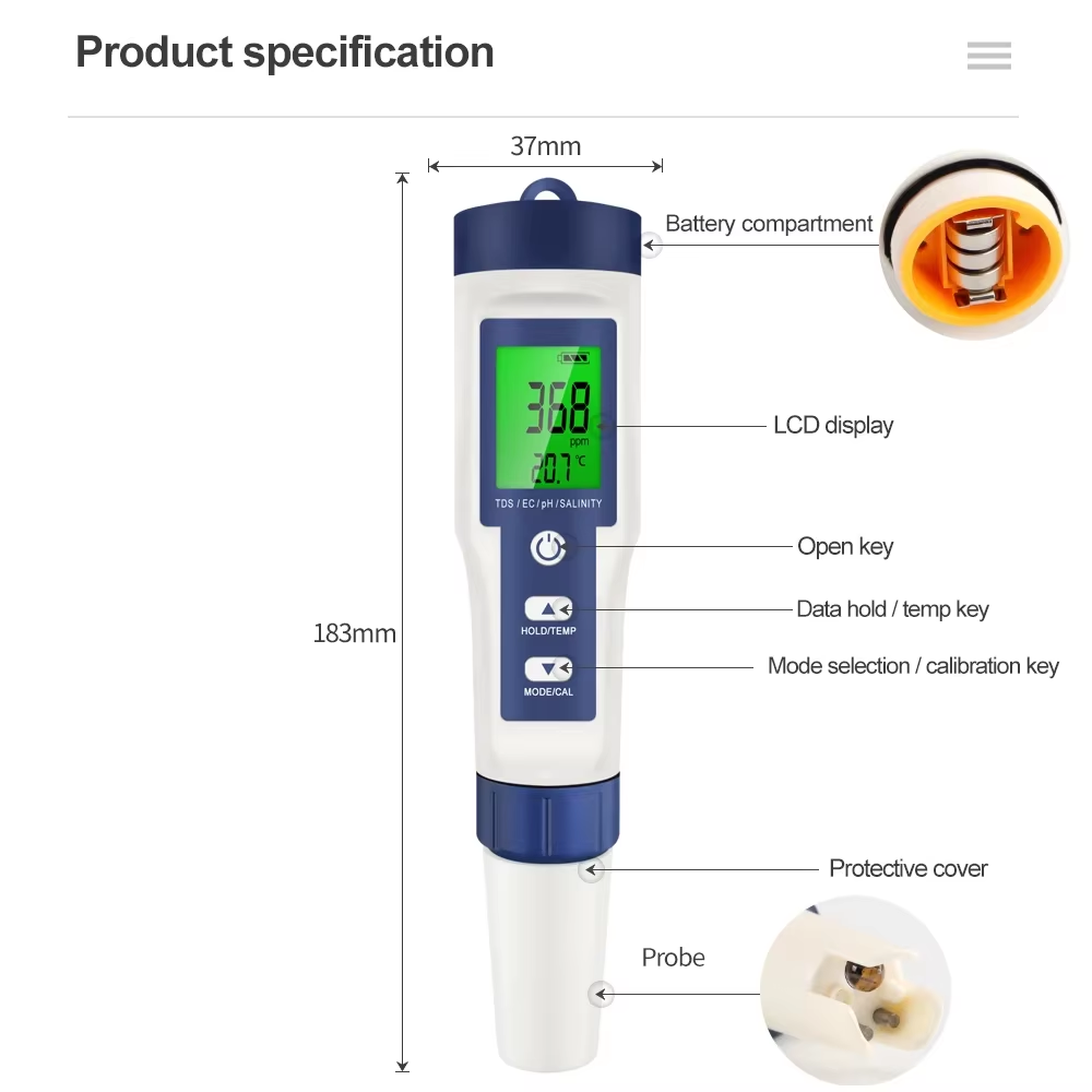 5-In-1 Digital PH Meter TDS EC - đánh giá và giá Ec Meter Digital