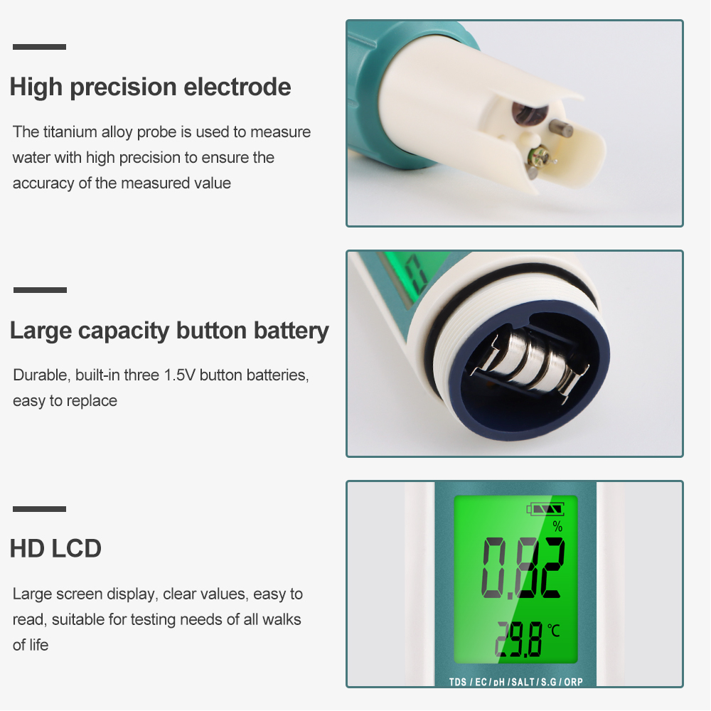 7 in 1 PH TDS EC ORP Salinity  - đánh giá và giá Ec Meter Digital